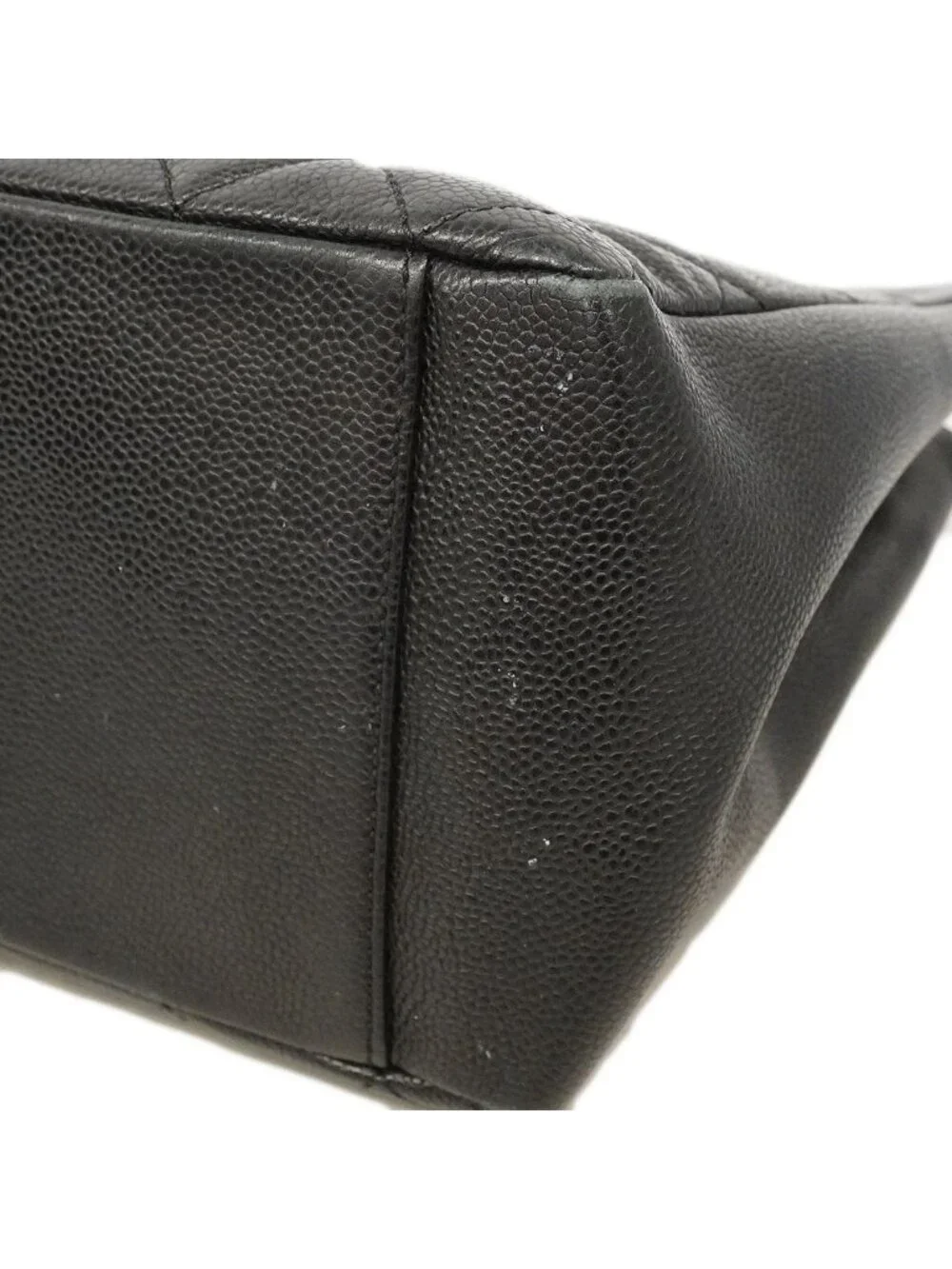 Chanel Chain Tote Quilted Caviar Leather Black Silver